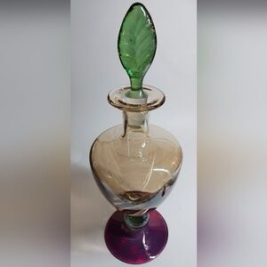 Vintage Krosno Poland Handmade Tri-Color Iridescent Crystal Decanter